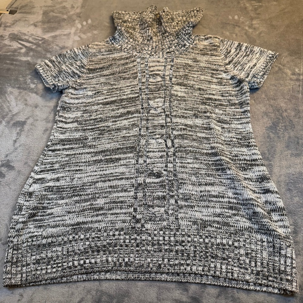 Ny Collection Tunic Sweater Short Sleeve Turtleneck Cable Knit Gray Womens XL